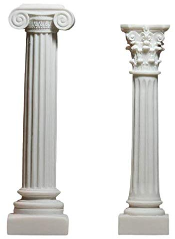 Set mit 2 griechischen Säulen, ionischer und korinthischer Stil, Säulen-Dekoration, Skulptur