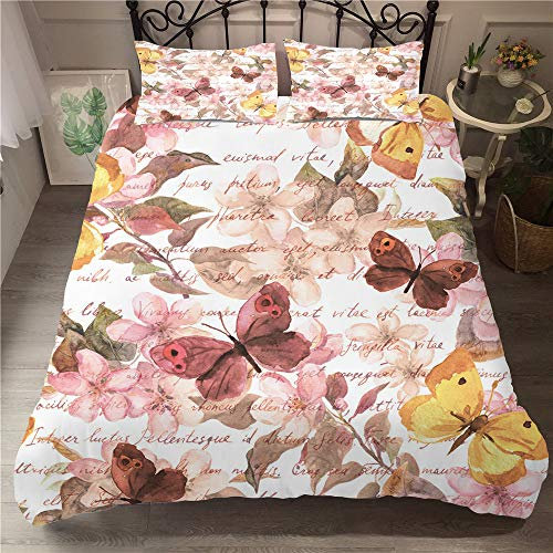 Morbuy Bettbezug Bettwäsche Set, 3D Schmetterling Drucken Bettwäsche-Set Deluxe Mikrofaser Mädchen Weiche mit Reißverschluss Bettbezug und Kissenbezüge (135x200cm -2pcs,Bunt)