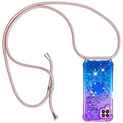 YuhooTech Handykette Hülle Kompatibel mit Huawei P40 Lite - Quicksand Glitzer Hülle mit Band - Silikon Handyhülle mit Kordel Umhängenband - Schnur mit Treibsand Case zum Umhängen