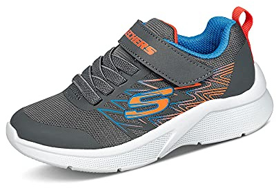 Skechers Boy's Microspec Texlor Trainers, Gray Textile Orange Blue Trim, 13 UK Child