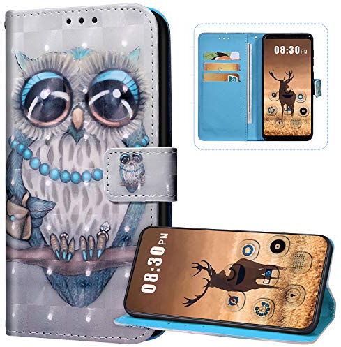 JAWSEU Schutzhülle Kompatibel mit Huawei P30 Lite Hülle Handyhülle Glitzer Bling Glänzend 3D Bunt Muster Leder Hülle Flip Case Handytasche Brieftasche Klapphülle Huawei P30 Lite,Eule