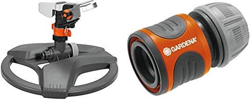 Gardena Premium Impuls-, Kreis- und Sektorenregner (auf Kunststoffschlitten): Premium-Regner zur Bewässerung größerer Flächen bis 490 m² & Schlauchverbinder 13 mm (1/2 Zoll) und 15 mm (5/8 Zoll)