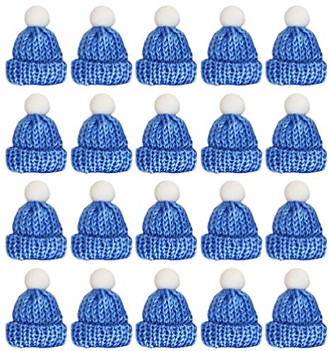 Amosfun 20 Stück Mini Strickmützen Kleine Weihnachtsmütze Weihnachtsmann Mütze Kopfschmuck Party Bevorzugt DIY Handgefertigte Accessoires (Hellblau)