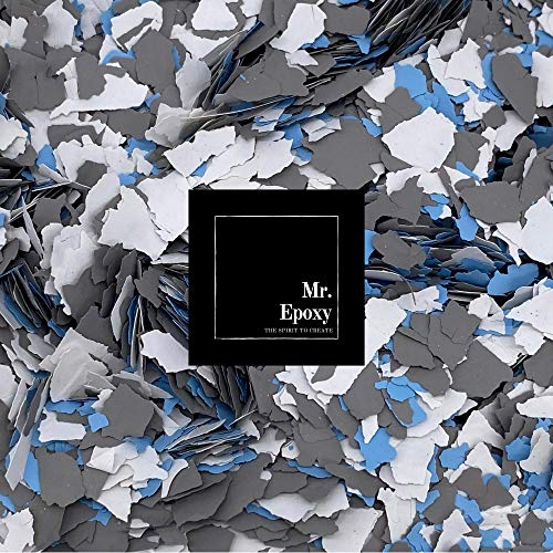 Mr. Epoxy Farbchips für Bodenbeschichtung (1 kg, Mix Hellblau/Grau/Weiß) - Epoxidharz Deko Chips - Terrazzo Flakes (Farb Chips) für Garagenböden, Keller & Werkstatt