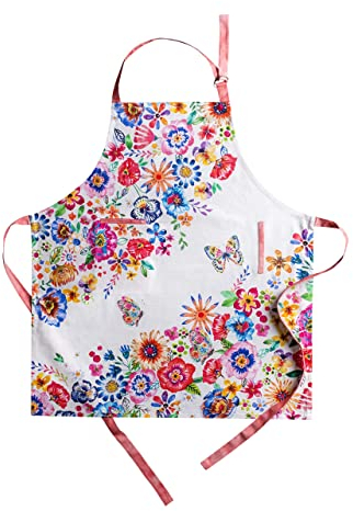 Maison d' Hermine Stoffschürze aus 100% Baumwolle (70 cm x 85 cm), 1 Stück, verstellbare Nackengurte, Schürze mit Mitteltasche und langen Bändern. Fröhliche Blumen – Hochsommer – Frühling/Sommer