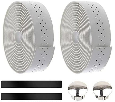Gexmile 2 Rollen Fahrrad Lenkerbänder Radfahren Rennrad Lenkerband Leder PU Cycling Band rutschfest Komfort Weiß Mit Lenkerendstopfen