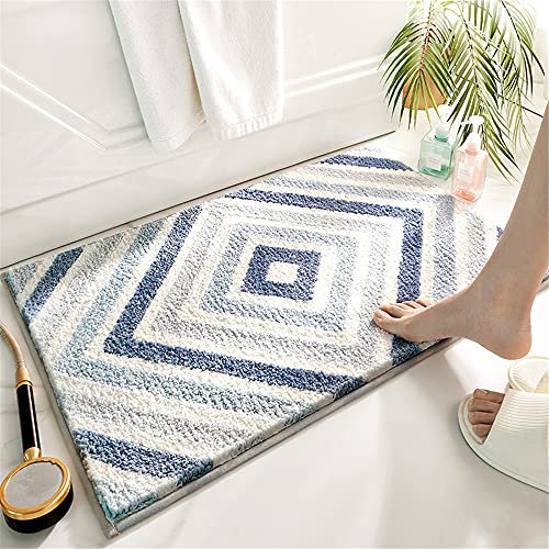 Badezimmermatte Weicher Saugfähig Badezimmerteppich, Treer Mikrofaser Beflockung Badematten Antirutsch Badvorleger Duschteppich Waschbar Badteppich (50x80cm,Blau)