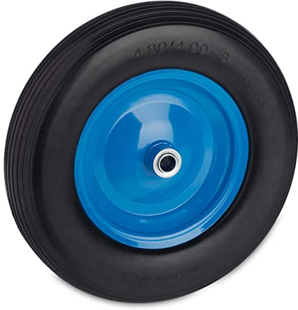 Relaxdays Schubkarrenrad 4.80 4.00-8, Vollgummireifen mit Stahlfelge, bis 120 kg, pannensicheres Ersatzrad, schwarz/blau