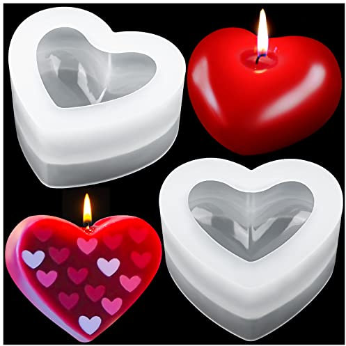 3D Heart Candle Mold, 2 Pcs Silicone Mold for Candle Making, Valentine's Day Handmade Candle Making Mould, DIY Craft Resin Mold for Fondant Cake, Aromatherapy Candle, Chocolate, Soap, Candy