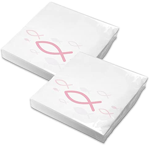 itenga Servietten Papier Fisch 30 x 30 cm 3-lagig 40 Stück für Taufe Kommunion Konfirmation Jungen und Mädchen (rosa)