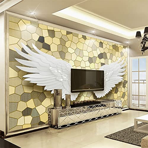 Fototapete 300x210 cm - 6 Streifen Goldene Geometrie und Engelsflügel Vlies Tapeten Wandtapete XXL Moderne Wanddeko Wohnzimmer Schlafzimmer Büro Flur Wandkunst TV-Hintergrund Tapeten