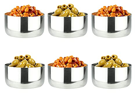 6 Pack Stainless Steel Dipping Bowls Ramekins Large Chutney Olives Nuts Relish Pickle Snack Dip Bowls Condiment Sauce Bowls Pots for Ketchup BBQ Mustard Sauce Seasoning Dishes Katori Bowls