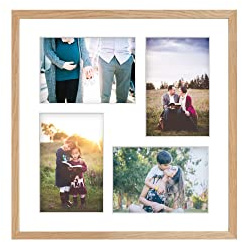 aFFa frames Tisar 34x34 cm Marco de fotos de maderacon Vidrio acrílicopara collage de fotosMarco de Fotos Multiple con paspartu 4 ouvertures per 4 Fotos 10x15 cm Roble (05)