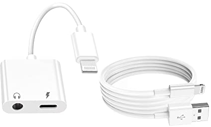 CELLWORLD Lightning auf 3.5mm Adapter mit Ladekabel, 2 in 1 iPhone Kopfhörer Adapter mit 1M Lightning Ladekabel, Musik Aufladen Kopfhörer Konverter für iPhone 14/14Pro/14Plus/13/12/11