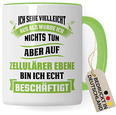 Biologie Tasse Geschenkidee Kaffeetasse Humor Witz Geschenk für Biologielehrer Kaffeebecher Biologe Becher (Weiß & Grün)