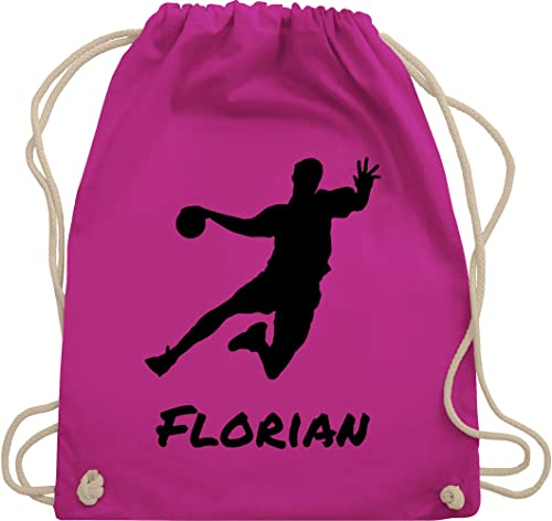 Turnbeutel Rucksack - Geschenke Handball Zubehör - Handballer Silhouette mit Name - Unisize - Fuchsia - für tasche personalisiertes beutel turnsack stoffbeutel sportbeutel turnsackerl