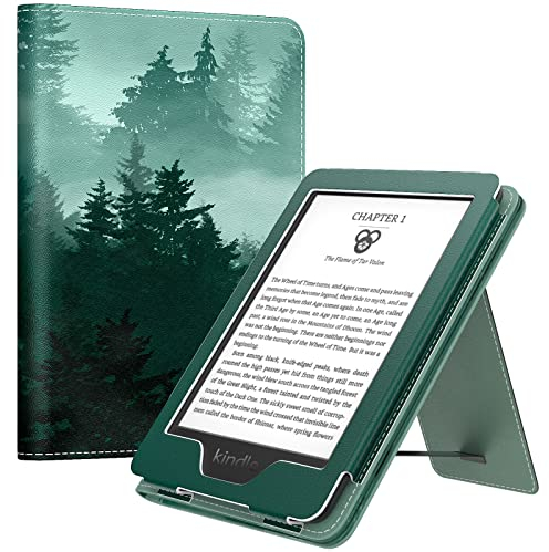 MoKo Hülle Kompatibel mit 6 Kindle 11th Gen 2024/2022/10th Gen 2019/8th Gen 2016, Slim PU Tablet Schutzhülle mit Auto Schlaf/Aufwach Handschlaufe für Kindle 11/10/8, Grüner Wald
