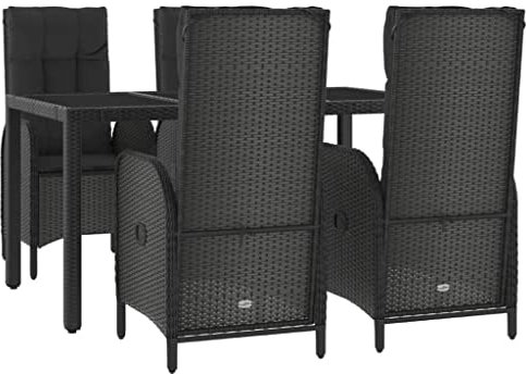 vidaXL Garten Essgruppe 5-TLG., Gartenmöbel Set mit Kissen, Gartengarnitur Tisch 4 Stühle mit Liegefunktion, Sitzgruppe Gartenset, Schwarz Poly Rattan