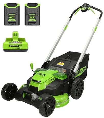 Greenworks 60V 25 Self-Propelled Cordless Lawn Mower – 2 x 4.0Ah Batteries & Fast Charger(75+ Tool Compatibility, 80Min Runtime)