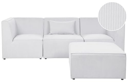 Beliani Modernes 3-Sitzer Modul Sofa Ottomane Armlehnen Stoffbezug Cord weiß Lemvig
