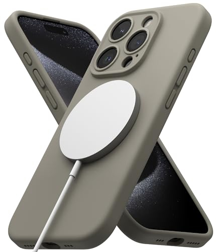 Ringke Silicone Magnetic Compatibile con MagSafe per Cover iPhone 15 Pro, Custodia Morbida Antiurto Antigraffio Rivestimento Morbido con Protezione Fotocamera - Gray