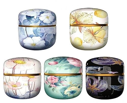 vepoty Mini Tea Storage Container 5pcs Flowers Pattern Coffee Container Candy Tea Sealed Canister Food Storage Box for Tea Sugar Spices