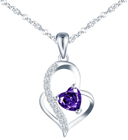 feilok Cuore Zirconia Pendente Collana Donna 925 Argento Viola