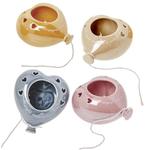 Portapiantina bomboniera Porta piantine per bomboniere Vari Modelli e Misure per Cerimonie Nozze Matrimonio cresima Comunione Battesimo (4 Pezzi Palloncino Porcellana 11 cm)
