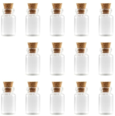 Tabanzhe Set of 14 Mini Clear Glass Bottles with Cork Stoppers - 8ml Tiny Capacity Potion Bottles Miniature Empty Glass Jars Wishes Bottles for Party Decorations Wedding Birthday Crafts Storage