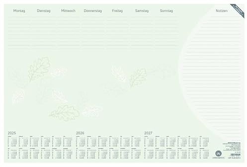 Zettler - Schreibunterlage 2025 Recycling, 59,5x40cm, Unterlage mit 36 Blatt, Dreijahresübersicht, Einteilung für tägliche Notizen, Recyclingpapier, Blauer Engel und deutsches Kalendarium