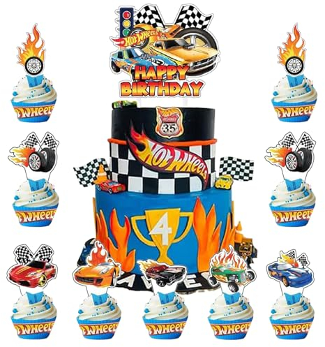 YOGARTH 29 Stück Hot Wh-els Tortendeko Jungen, Hot Wh-els Kuchen Deko Kindergeburtstag, Cake Topper Set, Happy Birthday Topper für Jungen Geburtstag Party Kuchen Dekoration Supplies (B)
