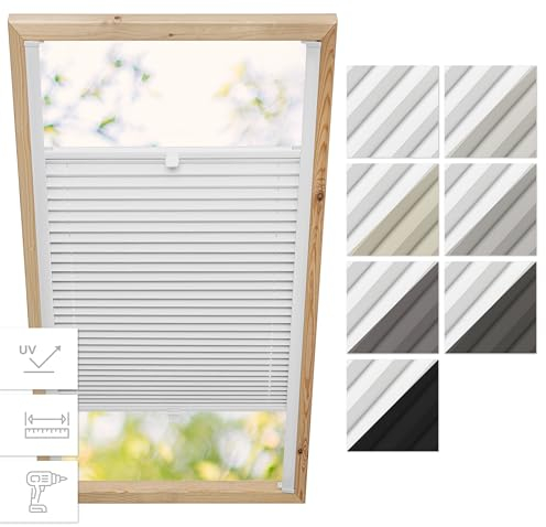 Estika® Dachfenster Verdunkelung, Thermo Plisseerollo mit Bohren für Fakro Fenster - Modell: 78/160 - Stofffarbe: Blackout Weiß-Weiß - Dachfenster Rollo, Fensterrollo innen, Fenster plissee