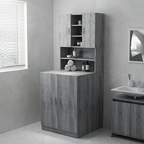 HXZZXS Mobile per Lavatrice con Ante Grigio Sonoma Truciolato 71x71,5x91,5 cm Mobile Alto Armadio Bagno Mobile Prodotti Bagno Mobile Lavatrice Incasso Armadietto Lavatrice Mobiletto con Ante