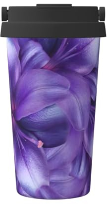 EdWal Violetter Lilien-Blumendruck, 500 ml, Kaffeetasse, isolierter Campingbecher mit Deckel, Reisebecher, ideal für jedes Getränk