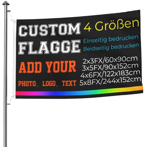 Fahne Selbst Gestalten, flagge selbst gestalten, (4 Größen) Personalisiert flagge Einseitiger/Beidseitiger Druck, Druck Eigenes Logo/Bild/Wörter, Für Den Innen Außenbereich 3x5FT/90x152cm【Einseitig】