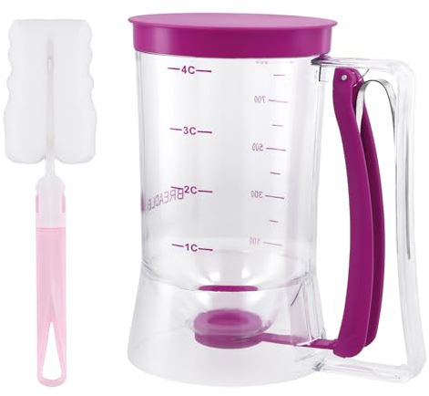 Pancake Batter Dispenser, Handheld Batter Dispenser with Brush Squeeze Handle Design Cupcake Batter Funnel Baking Tools for Precise Portion Control (Purple)