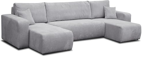 VENASI MÖBEL Ecksofa mit Schlaffunktion und Bettkasten Luna U-Form Sofa Eckcouch Schlafsofa (Hellgrau)