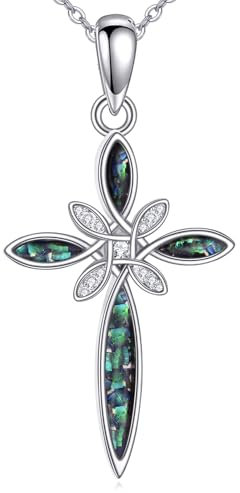 AINFQY Kreuz Kette Sterling Silber Abalone Keltisches Kreuz Anhänger Halskette Religiöser Schmuck Geschenke für Damen Herren (Keltisches Kreuz)
