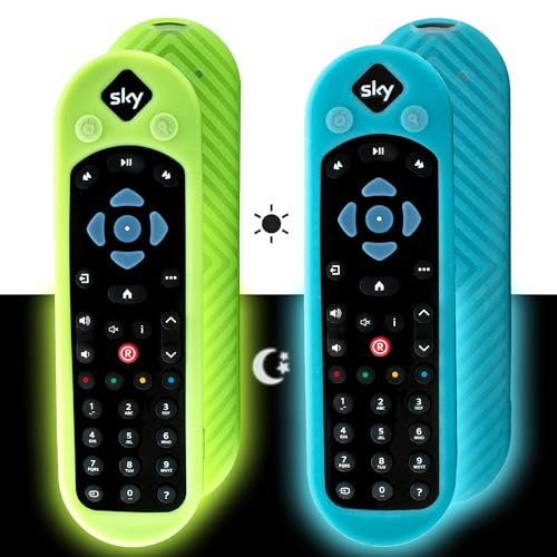 RYHX Schutzhülle für Sky Q Voice Fernbedienung SKY135, Sky Q Touch und Non-Touch-Fernbedienung, Batterie-Rückseitenschutz mit Anti-Verlust-Umhängeband, leuchtet blau und grün, 2 Stück