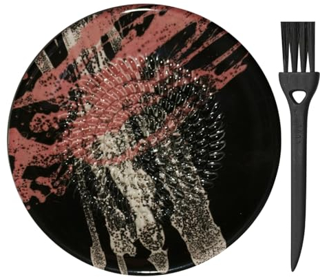 AMRAMI® Rallador español redondo de cerámica como rallador de nuez moscada, rallador de ajos, rallador de jengibre, plato rallador de cerámica, hecho a mano (negro y rojo)