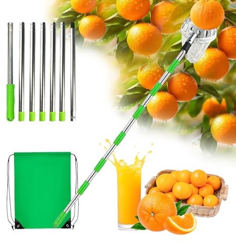 LEWBDF Cueilleur de Fruits avec, Manche 2.5m Cueillette, Cerise Cueille-Fruits, Acier Inoxydable Outil Cueilleur de Fruits pour la Cueillette des Oranges, Pêches, Cerises