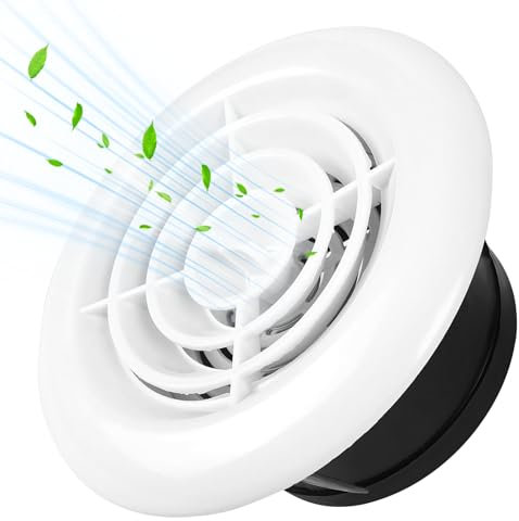 125mm Grille de Ventilation en Aeration Ronde,Couvercle de Ventilation de Tuyau D'échappement,Réglable évent Plafond pour Intérieur et Extérieur Entrées et Sorties d'air Murales et de Plafond (125mm)