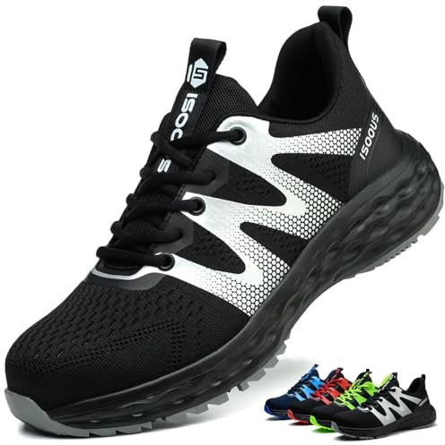 Scarpe Antinfortunistiche Uomo Donna Leggere Scarpe da Lavoro Comode Scarpe Sicurezza con Punta in Acciaio Traspiranti Nero 42 EU