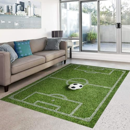HOSIMA Fußballfeldteppich Weich Schlafzimmer Teppich Anti-Rutsch Kurzflor Flauschig Waschbar (Fußballfeld A 220 x 160)