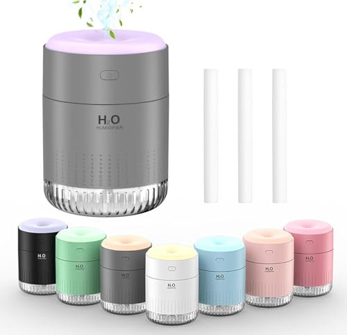 KARFUN Mini Umidificatore Ambiente, Umidificatore Fresco Variopinto Della Foschia con La Luce Di 7 Colori, Piccolo Purificatore Aria da Tavolino per La Camera da Letto Del Bambino, Ufficio, Quiete