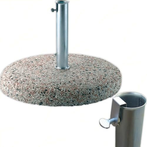 Sicignano | Base Rotonda 55 cm per Ombrellone da Giardino in Cemento Graniglia Fantasia 35 Kg, con Tubo Ferro Zincato Diametro Interno 52 mm per Palo - Arredo Giardino Piscina