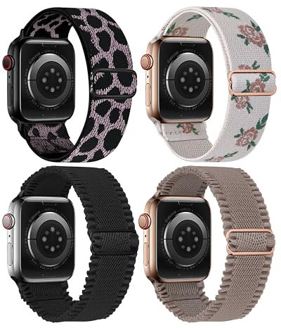 Fullmosa Lot de 4 Bracelets Compatibles avec Apple Watch 49mm 46mm 44mm 45mm 42mm Bracelet iwatch Sport Extensibles en Nylon Femme Homme pour iWatch Ultra 1/2 SE SE 2 Series 10 9 8 7 6 5 4 3 2 1
