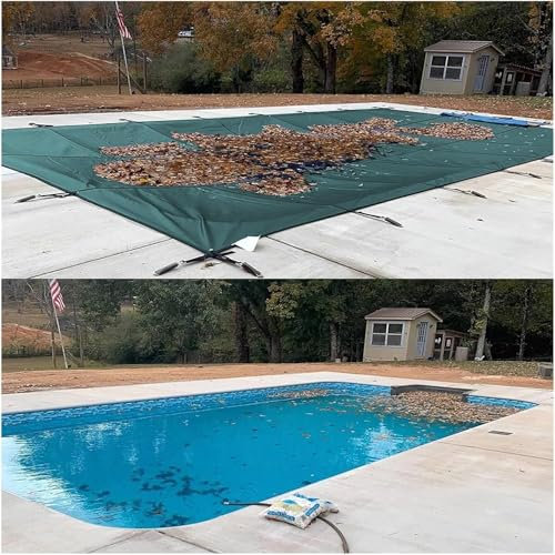 Inground Swimming Pool Safety Cover with High Strength PP Mesh Winter Leaf Pool Cover for Rectangle Pools Green 2.2m x 4.5m Installation Tools Included