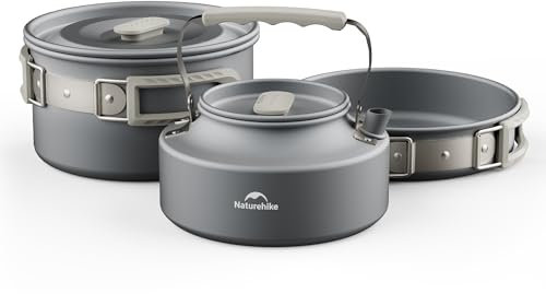 Naturehike Camping Töpfe und Pfannen Set Outdoor Kochgeschirr Wasserkocher Antihaft-Campingkocher Geeignet für 2-6 Personen Multifunktional Leicht und tragbar Geeignet für Survival und Abenteuer