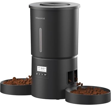 Dual Automatic Cat Feeder 2 Cats,6 Meals/Day,12 Portions/Meal,4.2L Dual Power Double Bowls Feeder,Dry Food Auto Pet Dispenser,10S Voice Record,Flexible Schedule Timer (Black,Basic Dual Bowls)